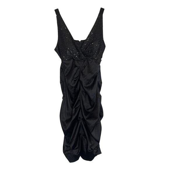 Vintage Y2K Black Satin Ruched Sequin Mini Dress Womens Medium Prom Formal HCO - Picture 1 of 8